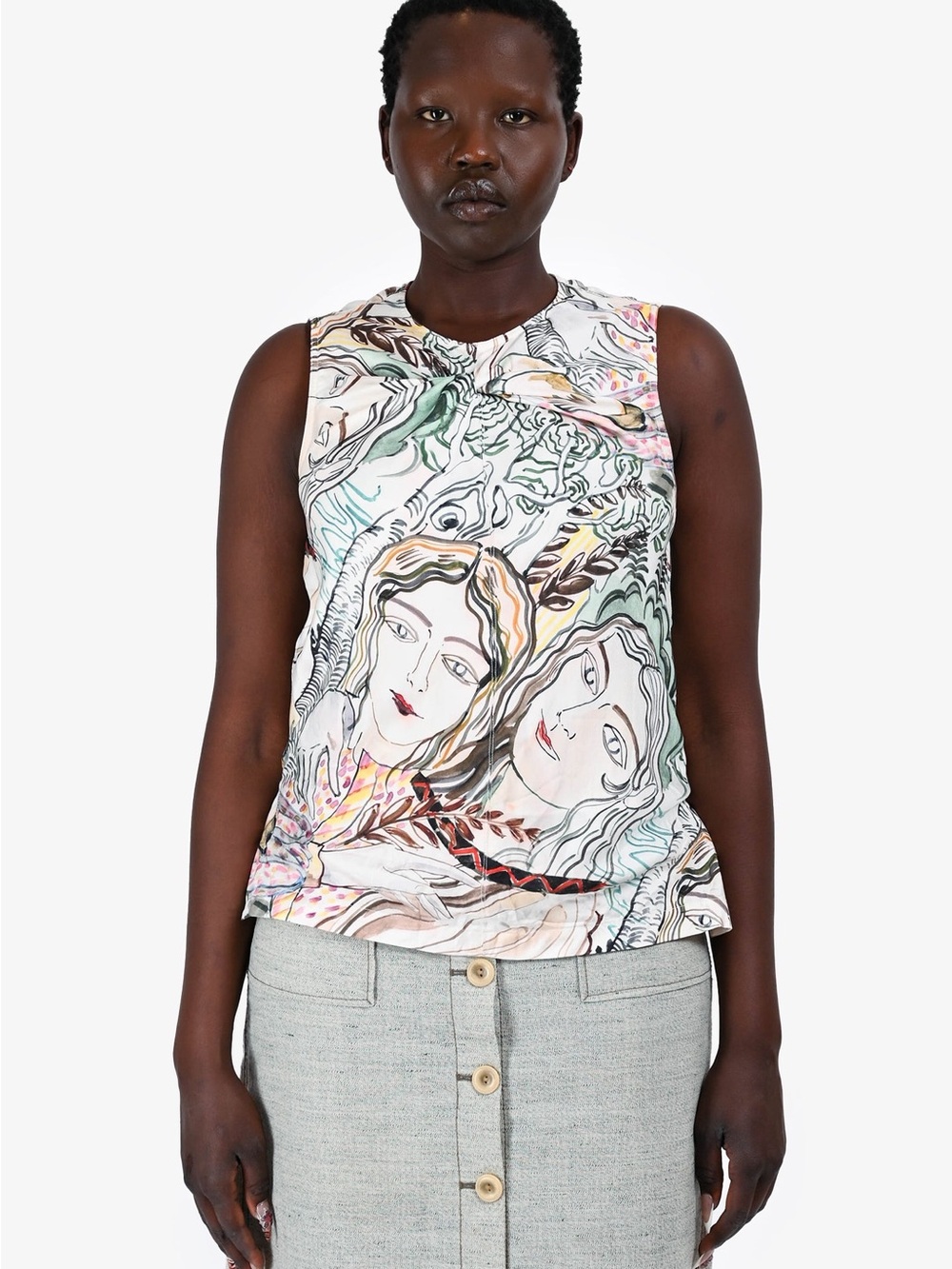 3.1 Phillip Lim Sleeveless Illustrated Face-Print Camisole in Multi-Color